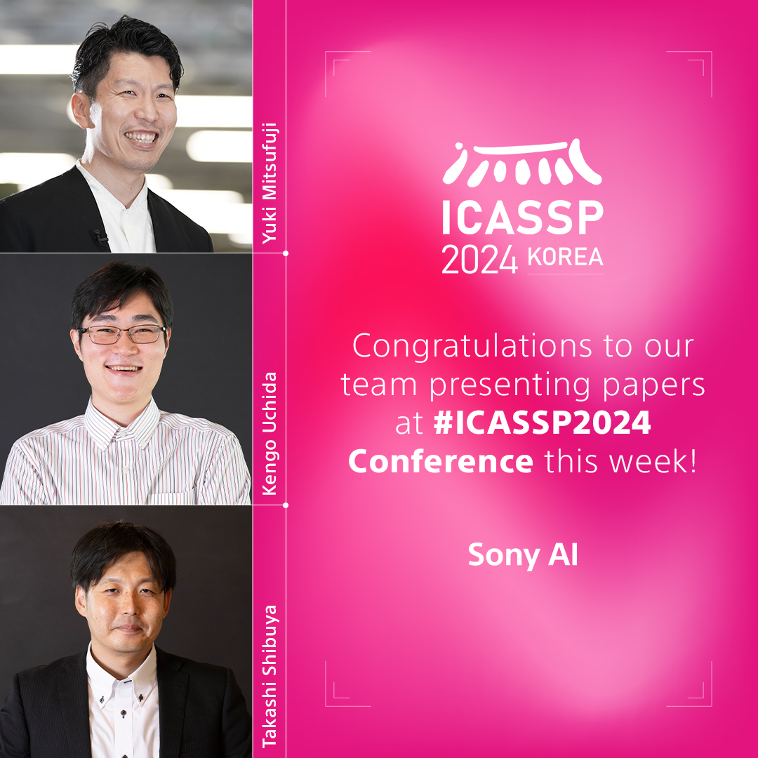 Our papers have been accepted at #ICASSP2024 🎉 Congratulations to our incredible researchers @mittu1204, Kengo Uchida, @yahshibu for leading the charge in AI innovation. Your hard work is making waves! 🌊 Stay tuned for more updates. #SonyAI #Research #Innovation