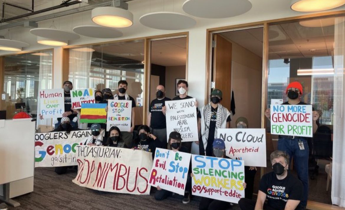 #Update: Several Google employees say they have been arrested and put on administrative leave after staging an executive office sit-in to protest Google’s cloud software contract with Israel.