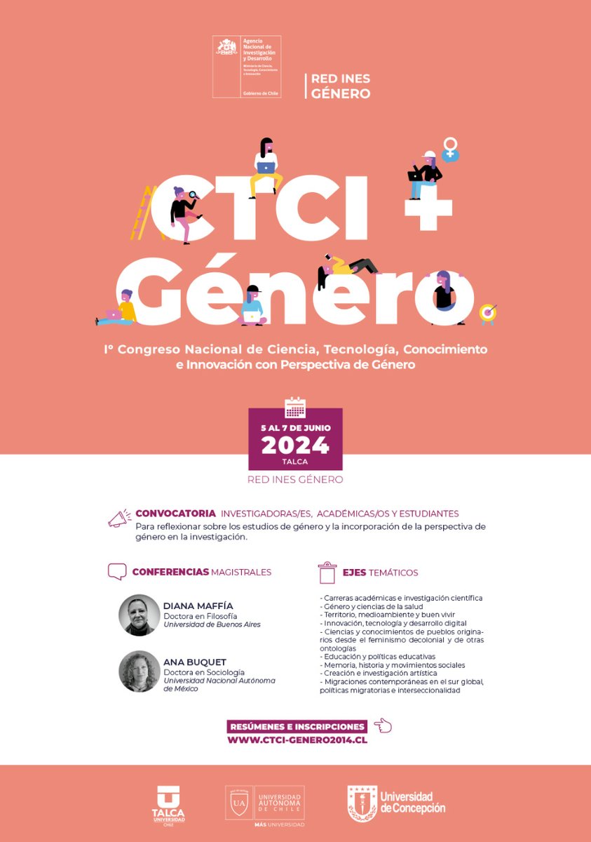inviuchile's tweet photo. Desde el 5 al 7 de junio de 2024 se realizará el 1° Congreso Nacional de Ciencia, Tecnología, Conocimiento e Innovación con Enfoque de Género, en la ciudad de Talca.
🔗 https://t.co/F7fB7Ru4nX
#estudiosdegenero #mujeresenlaacademia https://t.co/ysskQgMWO3