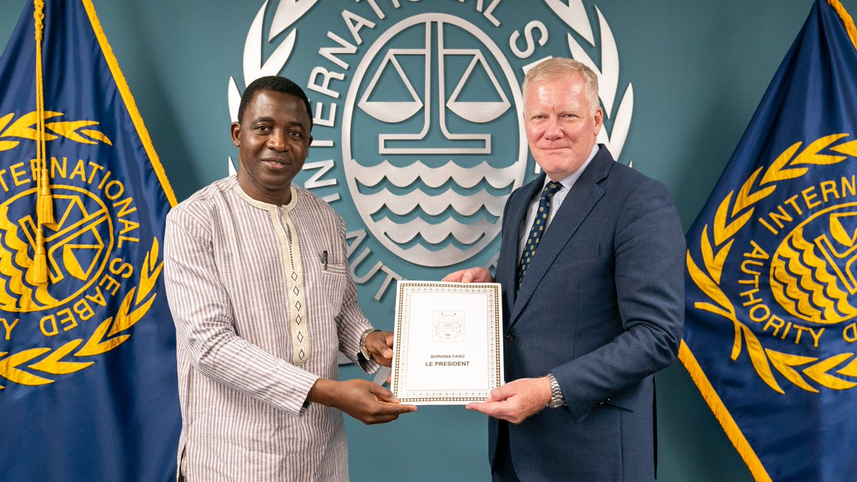 Yesterday, H.E. Mr. Oumarou Ganou presented his credentials to the Secretary-General of ISA, H.E. Mr. Michael W. Lodge, as the Permanent Representative of Burkina Faso during a ceremony held in Kingston, Jamaica. bit.ly/3vX10Om