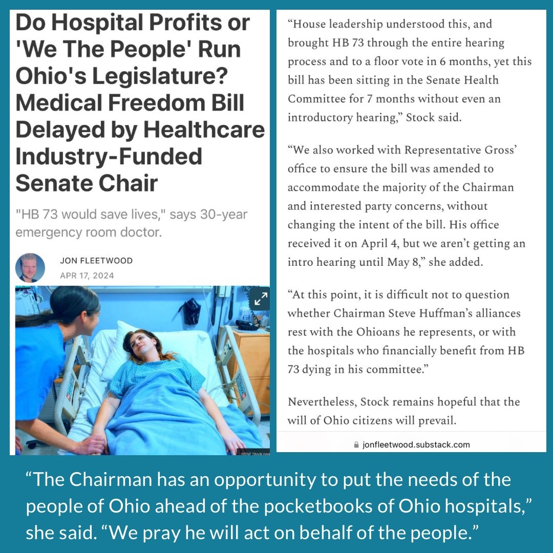 OhioAMF's tweet photo. Thank you to the Jon Fleetwood for reporting on this life-saving legislation in his sub-stack today!
We encourage Ohioans to continue to contact Senate Health Chairman, Sen. Steve Huffman’s office and ask him to “Please expedite the hearing process for HB 73, so it can have a committee vote, and an opportunity to go to the Senate floor before summer break.”
📬Email: SHuffman@ohiosenate.gov
☎️Office phone: (614) 466-6247
⬇️Read the entire article here⬇️
https://t.co/jqDnogVhdN
@ohiogop @OHRGOPCaucus @ClevelandRTL @daylife72 @FrantzRantz @jackwindsor @RTL_CoalitionOH @ClevelandRTL @RenzTom @NEOhioLife @daylife72 @Covid19Critical @OhioSenateGOP @JDVance1 @WarrenDavidson @MikeLoychik @jenniferforrep @Scott_Wiggam
@SamanaSheikh @AndrewJTobias