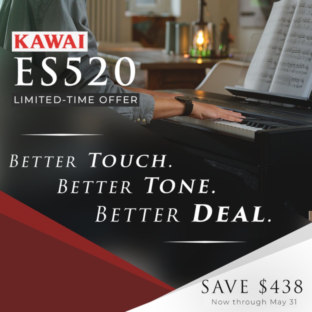 From now until May 31, 2024, receive the matching ES520 designer stand & triple pedalboard, a $438 value, at no extra charge with the purchase of a @KawaiPianos ES520 Portable Digital Piano. Stop by our showroom today & take advantage of this great deal: farleyspianos.com/pianos/kawai-e…