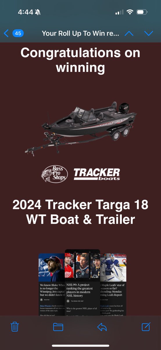 pkirkpatrick's tweet photo. I just won a boat!!! Awesome!!! @TimHortons Can’t wait!! https://t.co/Cd70to3qGw