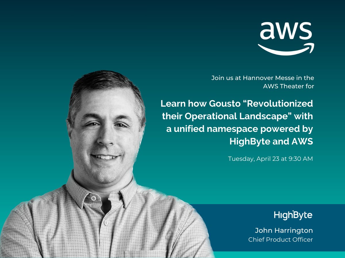 🇩🇪 Headed to #HM24? 🎙️ Catch John Harrington in the #AWS Theatre on April 23 to learn how HighByte customer and meal kit manufacturer @goustocooking “revolutionized their operational landscape” with a #UNS powered by HighByte and @awscloud. #DataOps 📍bit.ly/3xHaWfD