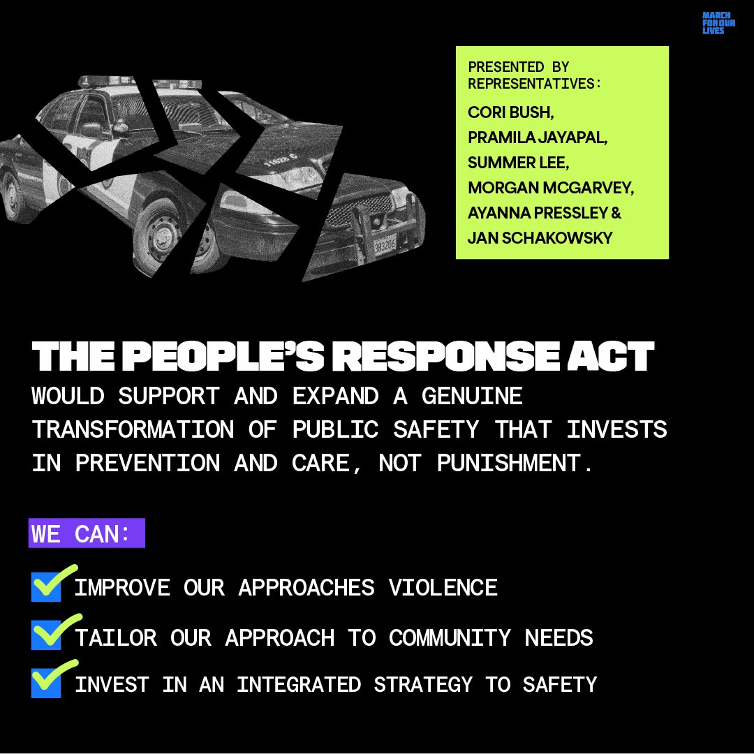 Our current approach to public safety is failing our communities—especially Black and brown ones. It's time for change. The #PeoplesResponseAct (#PRA Act) puts care over criminalization, and invests in community wellness NOT carceral solutions.