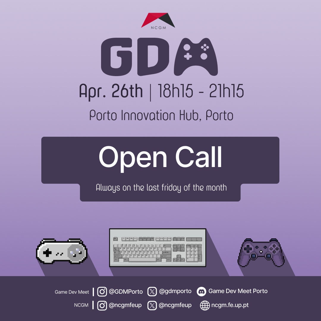 A Open Call da próxima Game Dev Meet já está aberta para todos os que quiserem apresentar o seu jogo! #gamedev #feup #porto #ncgm #gamedevmeet forms.gle/C5Ty5Pbm4aqpub…