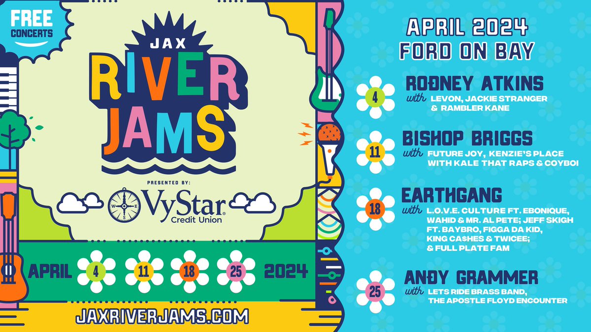 This evening @OfficialVyStar presents Jax River Jams at Ford on Bay starting at 5pm. For complete information visit dtjax.com/jax-river-jams/ @CityofJax @CityofJaxEvents @DTJax