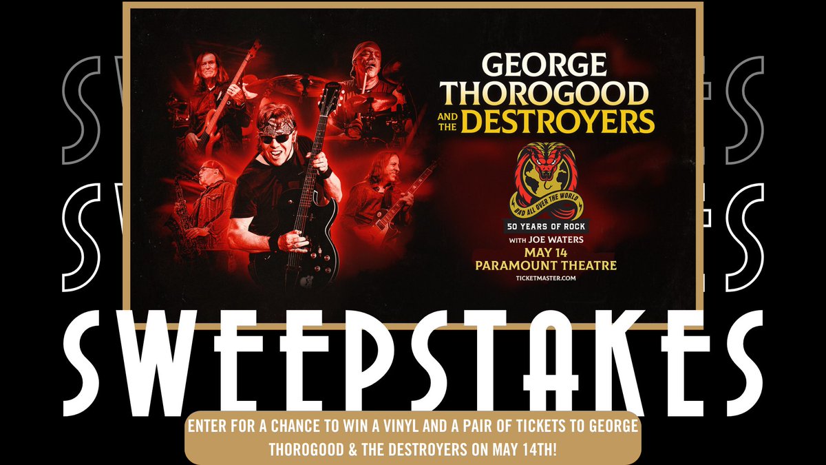 Now’s your chance to win an autographed double-vinyl AND a pair of tickets to see George Thorogood & The Destroyers on May 14th 🎸 Sweepstakes ends on 4/21 at 11pm. 🔗: paramount.events/24GeorgeThorog…