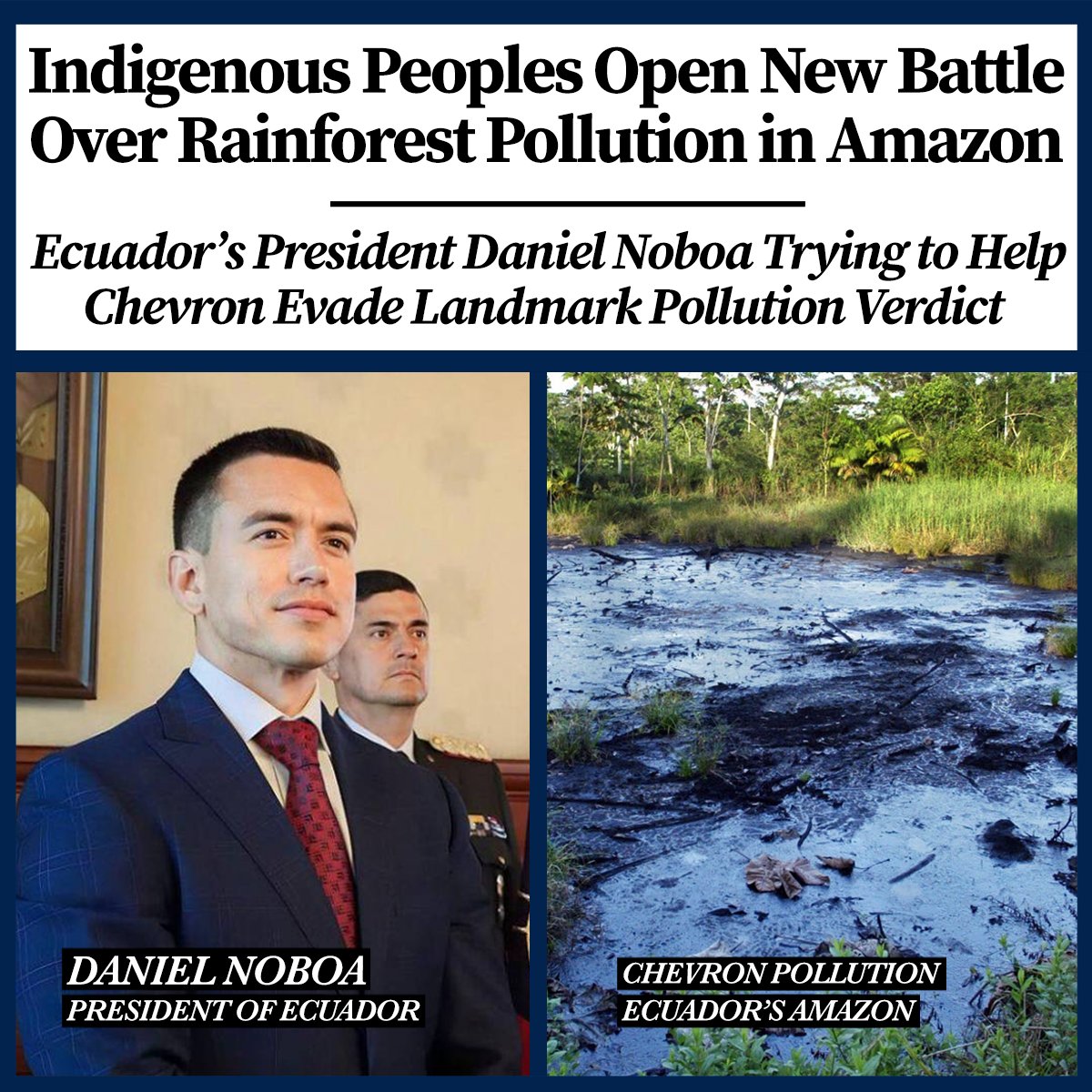 EMERGENCY: @Chevron has persuaded Ecuador President @DanielNoboaOk to put forth a trick ballot question this Sunday that could allow the oil giant to loot the national treasury of billions. Goal is to evade landmark $10b pollution judgement won by our team. Ecuadorians: vote