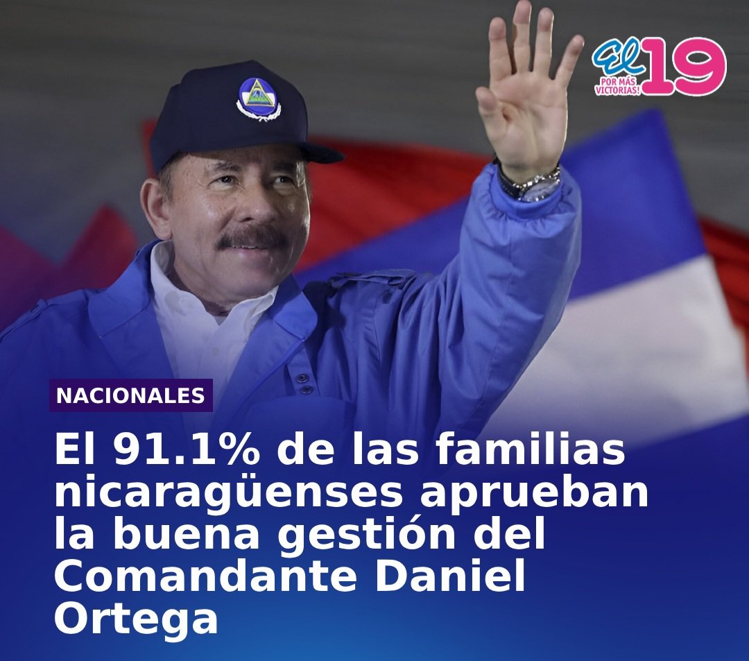 💥El 91.1 % de las familias nicaragüenses aprueban la buena gestión del Comandante Daniel Ortega @Atego16 @NicaSoberana @ElCuerv0Nica #4519LaPatriaLaRevolución #UnidosEnVictorias