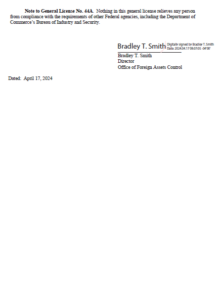 Con la sustitución de la GL44 por la GL44A, la OFAC esencialmente está otorgando 44 días de plazo a aquellos negocios en el sector de petróleo y gas que se vieron facilitados por la GL44, para ir concluyendo. Ahora hay un nuevo plazo, por lo que nada está del todo escrito.