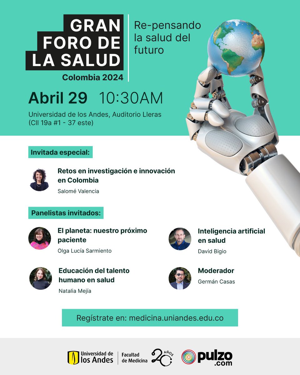 ¡Únete a nuestro #ForoDeSalud donde trataremos diversos puntos de intersección entre la salud, la tecnología y el medio ambiente ➡️ evento.uniandes.edu.co/es/repensando-… Un evento en conjunto con @pulzo y @UniandesIBIO