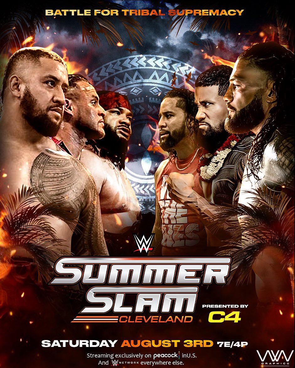 WWGFX_'s tweet photo. WWE Summerslam 2024

Solo Sikoa, Tama Tonga, Jacob Fatu vs Roman Reigns, The Usos

#wwe #summerslam https://t.co/IBfwiDpPa6