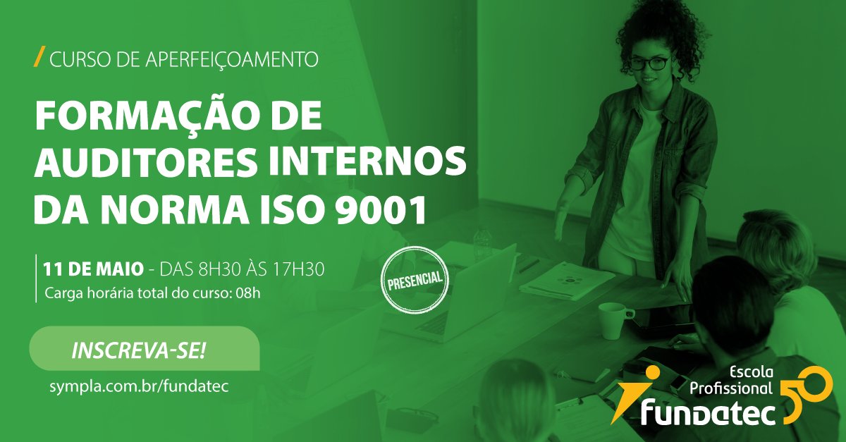 Domine as ferramentas para garantir a excelência na Gestão da Qualidade da sua empresa com o Curso de Aperfeiçoamento: Formação de Auditores Internos da Norma ISO 9001.

Inscreva-se agora e garanta sua vaga: tinyurl.com/auditoresiso90…

#cursodeaperfeicoamento #formacaoauditores #ISO