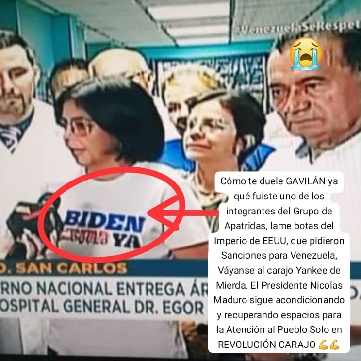 Vergüenza debería tener el Ciudadano Gobernador, quien fue uno de los que pidió sanciones, tener que ser Testigo, como nuestro Conductor de Victorias <a href="/NicolasMaduro/">Nicolás Maduro</a> continúa brindando protección a nuestro pueblo! Seguimos por el Camino de Chávez!!!
<a href="/irisvarela/">maria iris varela</a> <a href="/JohnPsuv2050/">John Moreno</a>