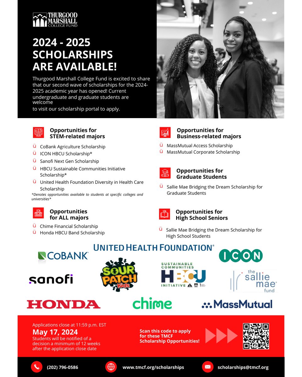 2024-2025 Thurgood Marshall College Fund scholarships are now available! Applications close May 17th.