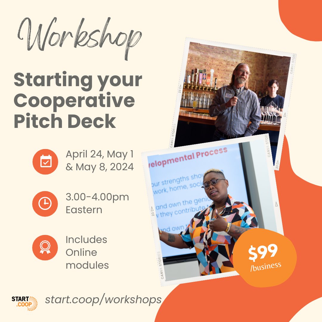 🚀 Only one week left until our three-part series:  "Starting Your Cooperative Pitch Deck" workshop begins! You'll learn to craft a compelling pitch for your cooperative venture. 
Sign up &amp; secure your spot today! #Cooperative #PitchDeck #Workshop #Entrepreneurship #gocoops