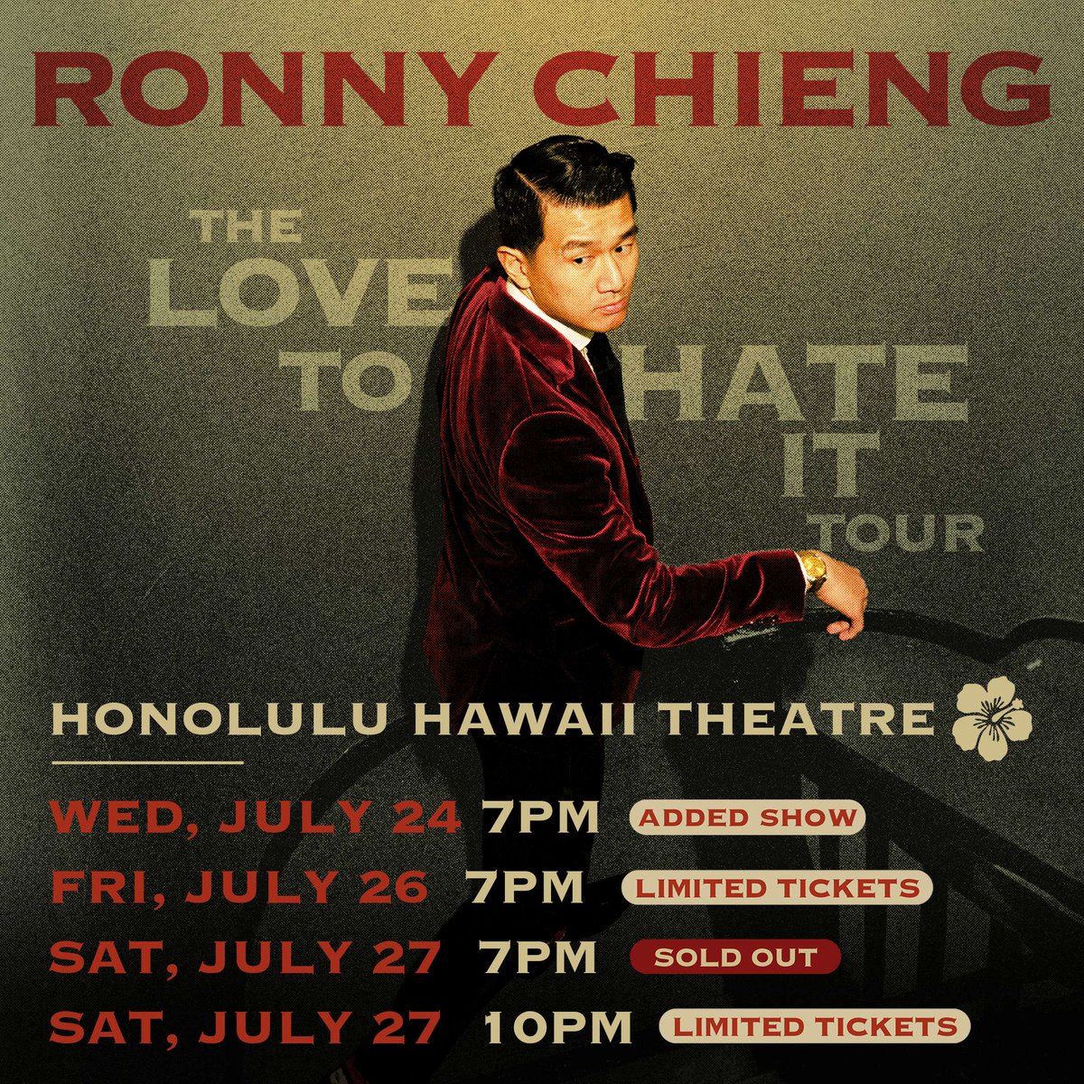 Tickets for @ronnychieng's newly added show on July 24th are on-sale now for members only 🎉 To get early access to tickets and more visit hawaiitheatre.com/membership