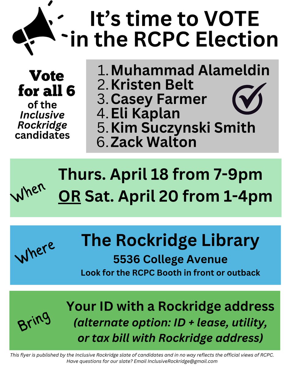 Rockridge Peeps, vote for our pro-housing slate so we can continue to push for affordable and market rate housing in this high opportunity area.