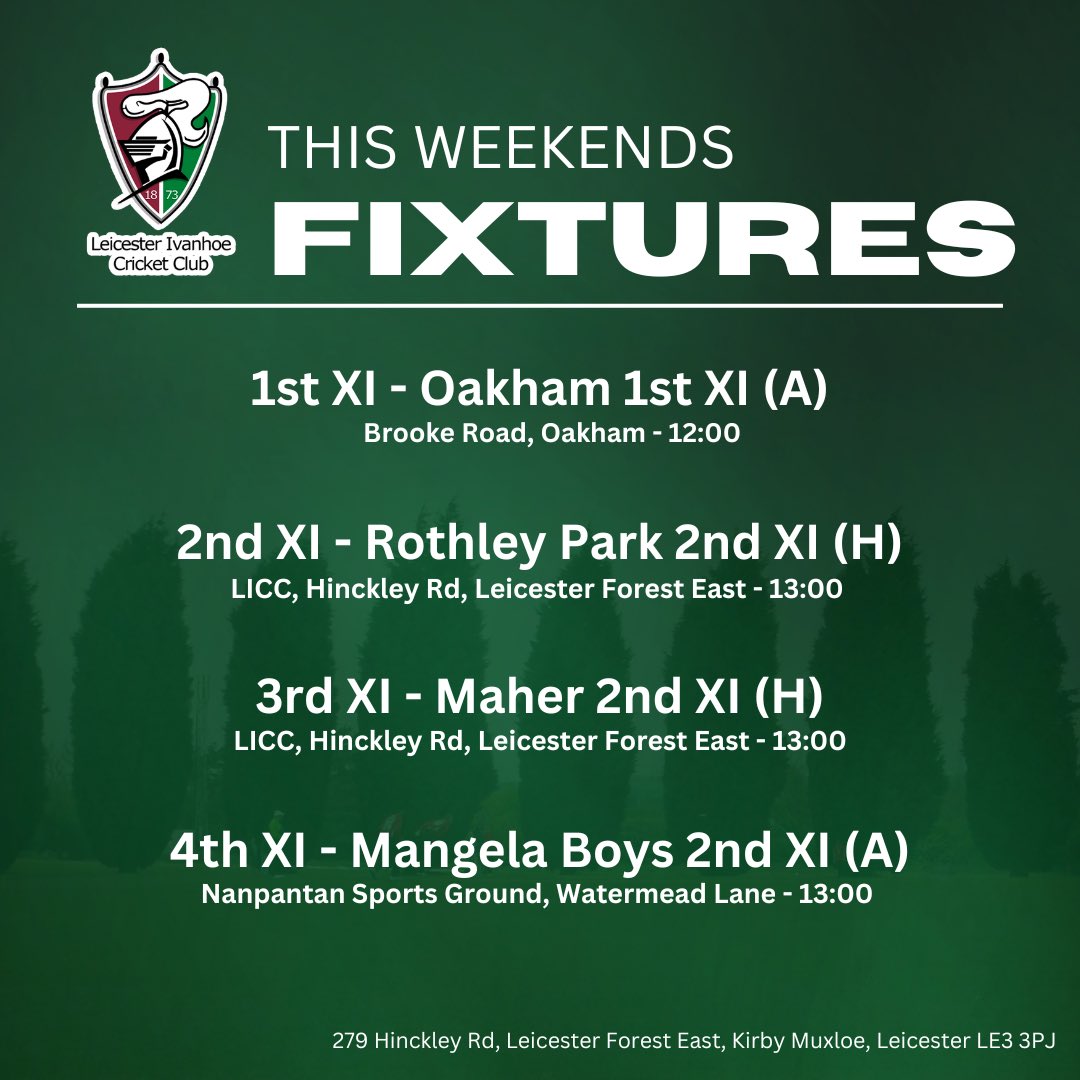 Cricket is back! 

The summer gets underway on Saturday, check out the fixtures below!