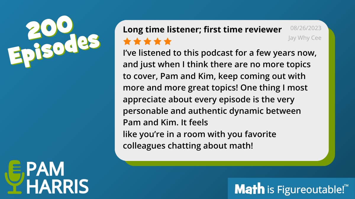 The #MathIsFigureOutAble Podcast has hit our 200th episode and we are going strong! If you listen to podcasts, check us out! If you do NOT listen to podcasts, check us out! 😃😃😃You'll be glad you did. bit.ly/mathpcast200 #MathChat #MTBoS #ITeachMath #MathEd #Mathematics