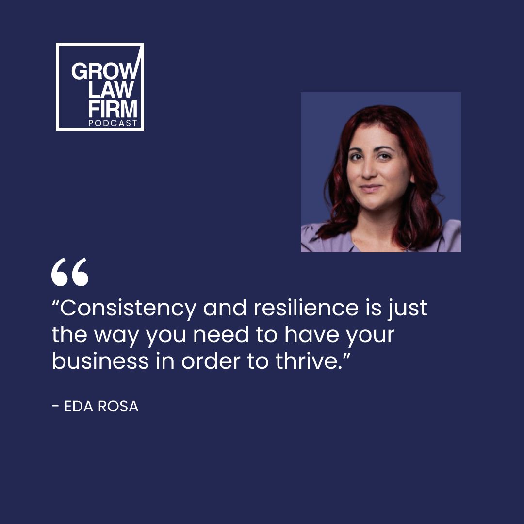 📝 Our Podcast guest Eda Rosa consider  that consistency and resilience are vital for business success. They build reliability, trust, and the ability to thrive amidst challenges.

#GrowLawFirm #StaffDevelopment #LawFirmStrategy #BusinessProductivity #LawFirmManagement