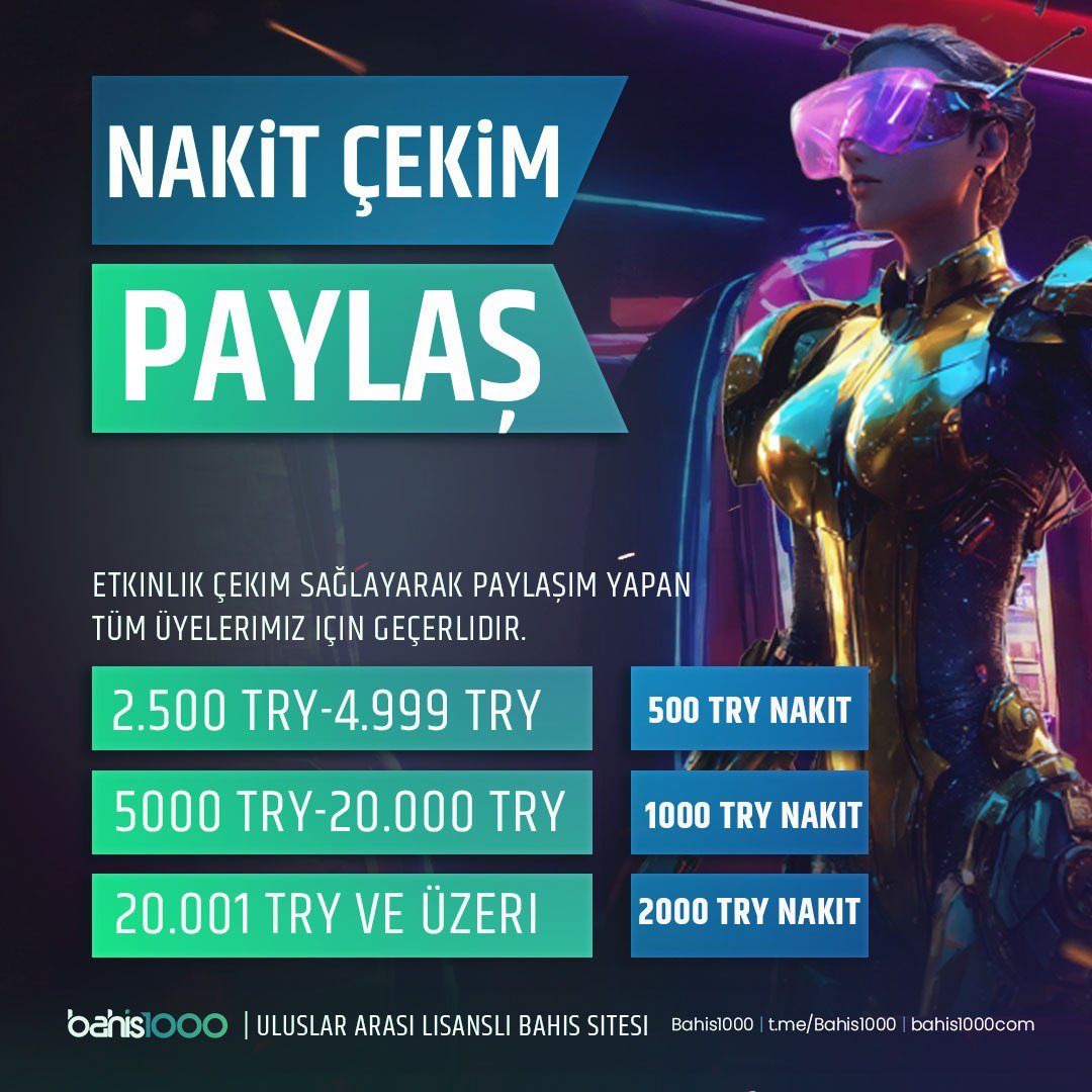 💎 Çekimler Paylaşılıyor Nakit Ödüller #Bahis1000'de Dağıtılıyor❕ 📌 Etkinlik 18.04.2024  tarihinde çekim sağlayarak paylaşım sağlayan tüm üyelerimiz için geçerlidir.  ❗️ Profesyonel Bahiscilerin Tercihi bhsbin.link/LMplyn Adresinde.