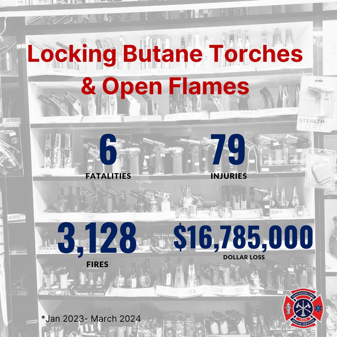 Drug use material (Smokers material) remains the #1 cause of fires in Vancouver. Locking butane torches & open flame represent a significant fire safety risk which has already caused numerous fatalities, injuries and loss since 2023. We are working to ban these dangerous devices.