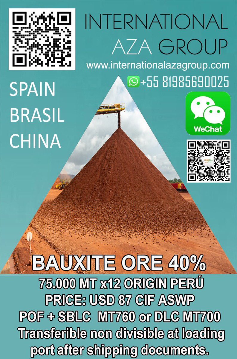 AZAContact's tweet photo. Commodities - حسب الطلب AS Business Facilitator #bauxite #ore https://t.co/dNfrTcIDLb