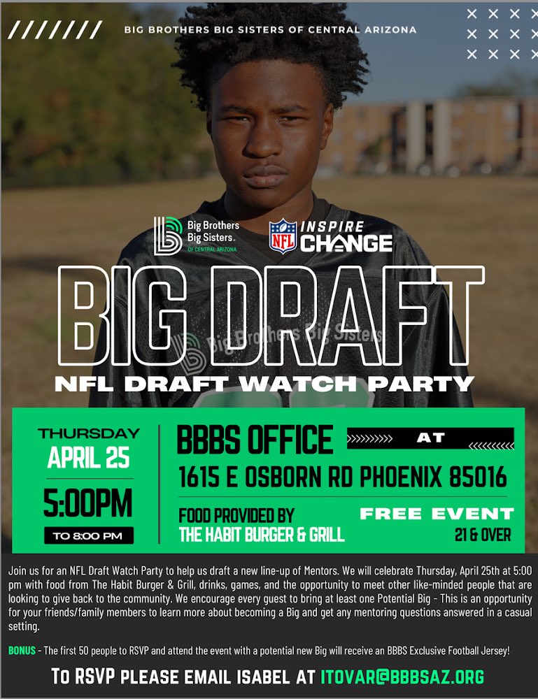 Hey Guys, we need you to step up and be a Big! In collaboration with the NFL Inspire Change Initiative, @bbbsaz is drafting a new class of mentors “Bigs” for young men in the community who desperately need support. Learn more today at 3:40pm on 3TV!