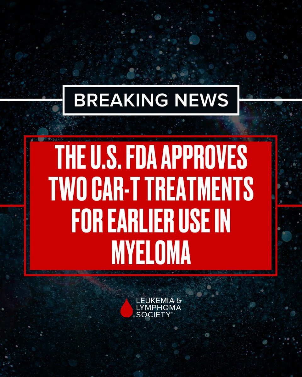 🚨 PROGRESS! 🚨 The @US_FDA recently approved two CAR T-cell therapies for earlier treatment of adults with multiple myeloma. Before these approvals, patients had to have received at least four different types of treatment before they were eligible for CAR T-cell therapy. “CAR