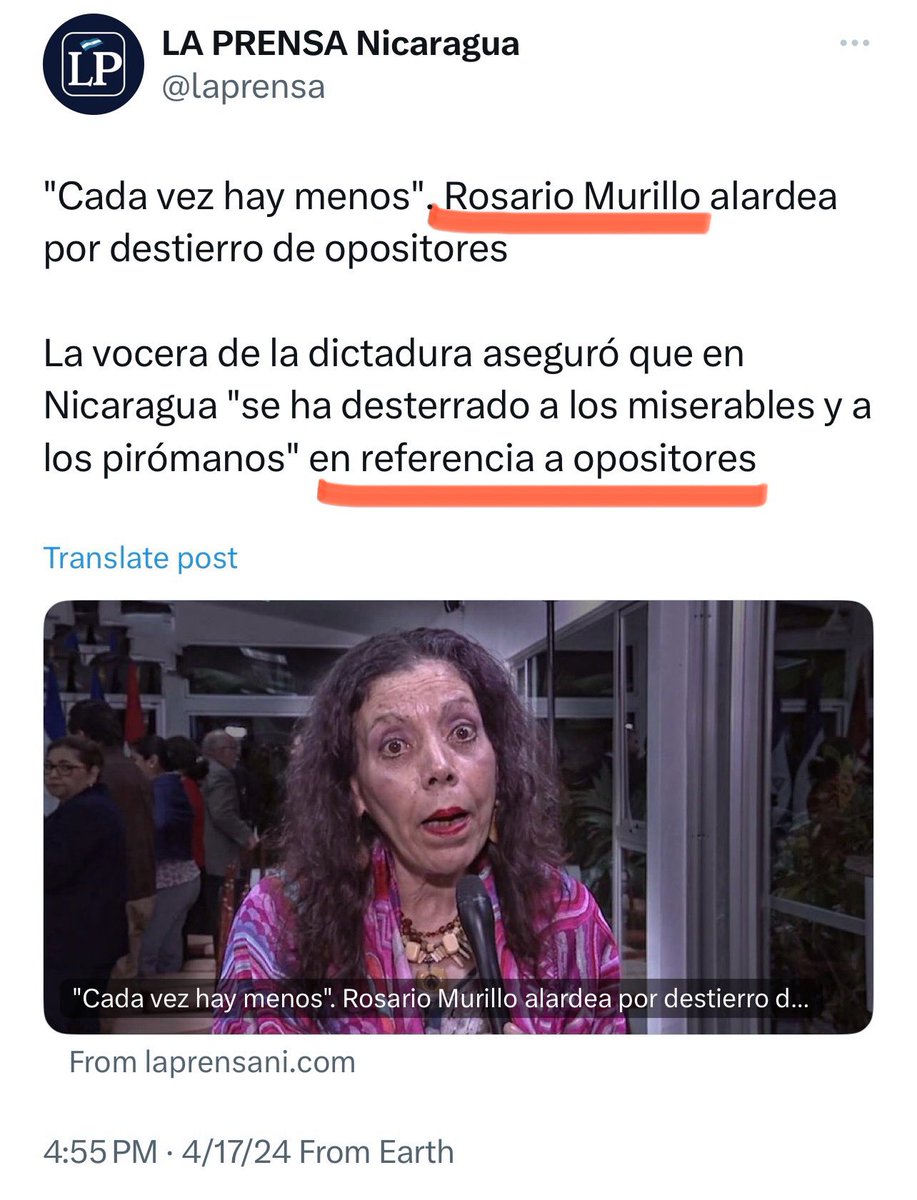 La Sra. Rosario Murillo , mejor conocida por “La Bruja” (real) , es la esposa del Presidente Socialista/Dictador Daniel Ortega , amigo de la izquierda de PR…así ocurriría con gobiernos similares…👇