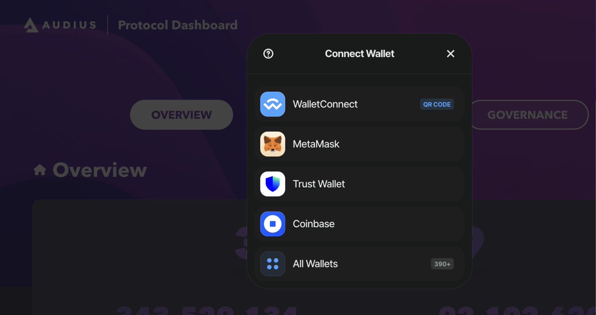Announcing a new & improved Audius Protocol Dashboard 🎉 It now includes @WalletConnect integration to make it even easier to connect all your other wallets besides MetaMask! 🔗: dashboard.audius.org