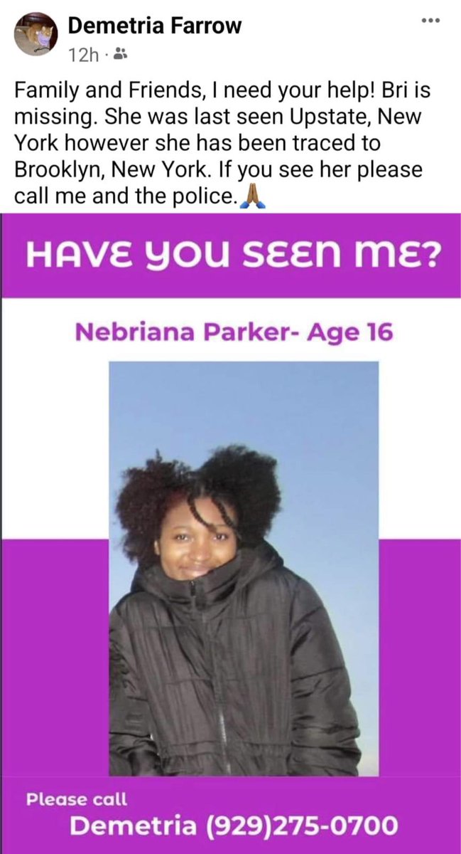 My cousin is missing. If you’ve seen her or had any contact please call the number below or consider sharing this post.