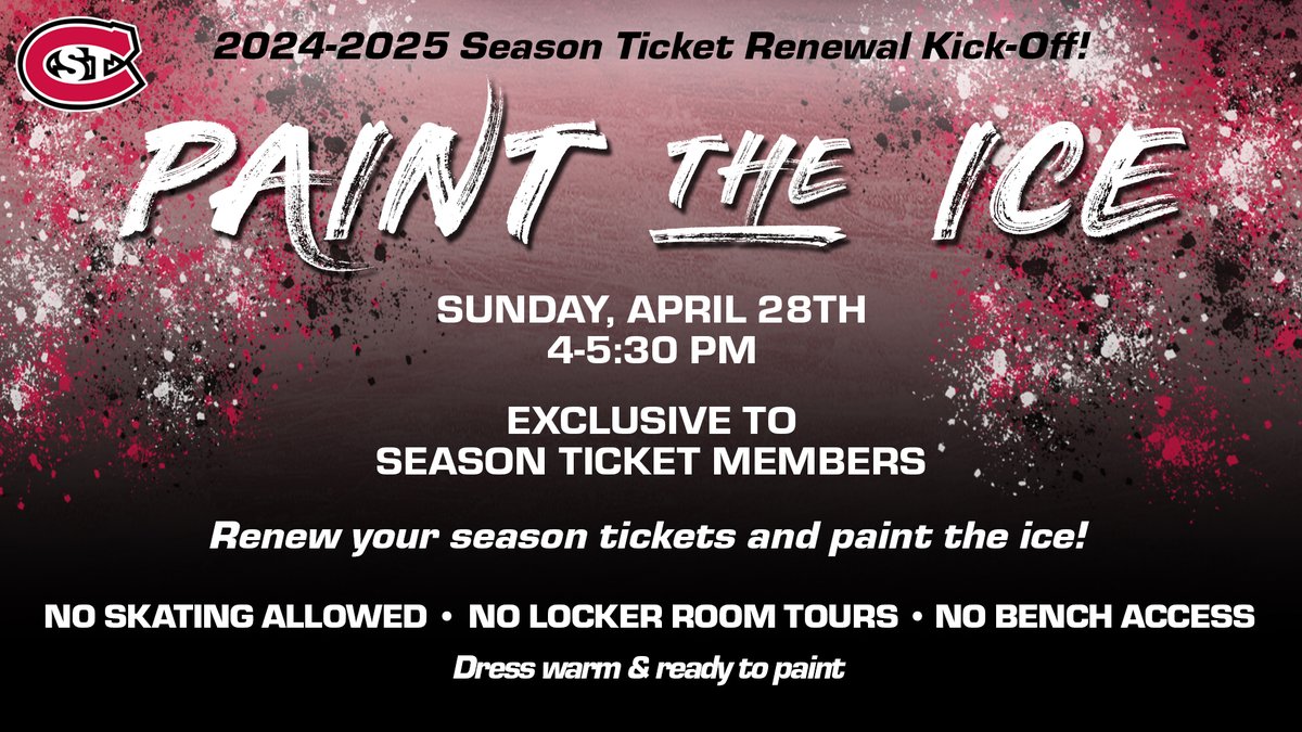 𝙋𝘼𝙄𝙉𝙏 𝙏𝙃𝙀 𝙄𝘾𝙀 ‼️ We are excited to welcome season ticket holders back to the #BrooksCenter on April 28! Fans will be able to celebrate the success of #HuskyHockey and renew their season tickets for the upcoming 2024-25 season! #GoHuskies | #HuskyHockey 🏒