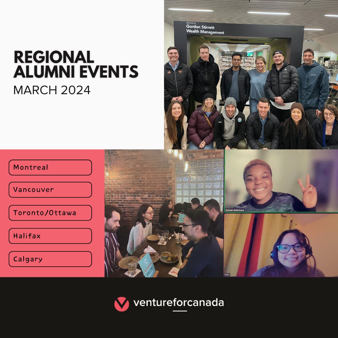 Last month, VFC’s Alum Community gathered to get their networking on in six different cities across the country – Vancouver, Calgary, Toronto, Ottawa, Montreal, and Halifax 🍁 A special thank you to our amazing host as well as all of the Alumni who came out for these events! ❤️