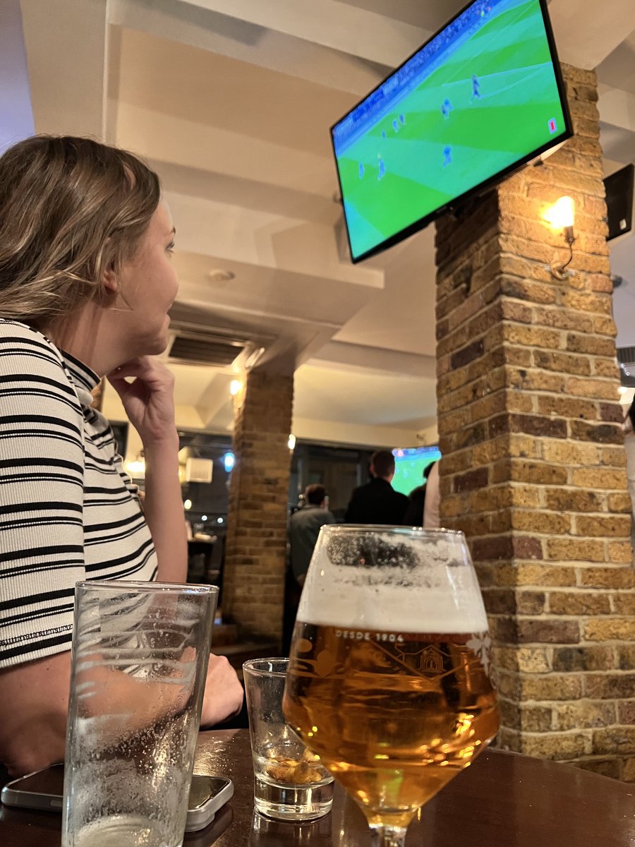 Watching Man City-Real Madrid Champions League match at a pub in London with the #1 football fan in the world, @ashleytweets216. Life’s good ❤️