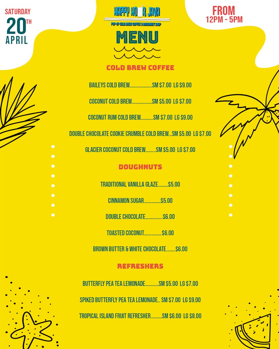 HappyHourJava's tweet photo. Price list for our We Outside Pop Up on Saturday! What are you going to be getting when you pull up?👀

Location: Complete Family Practice (Opposite Popeye's Robinson Rd)
Time: 12PM - 5PM https://t.co/nN6Oo4k48r