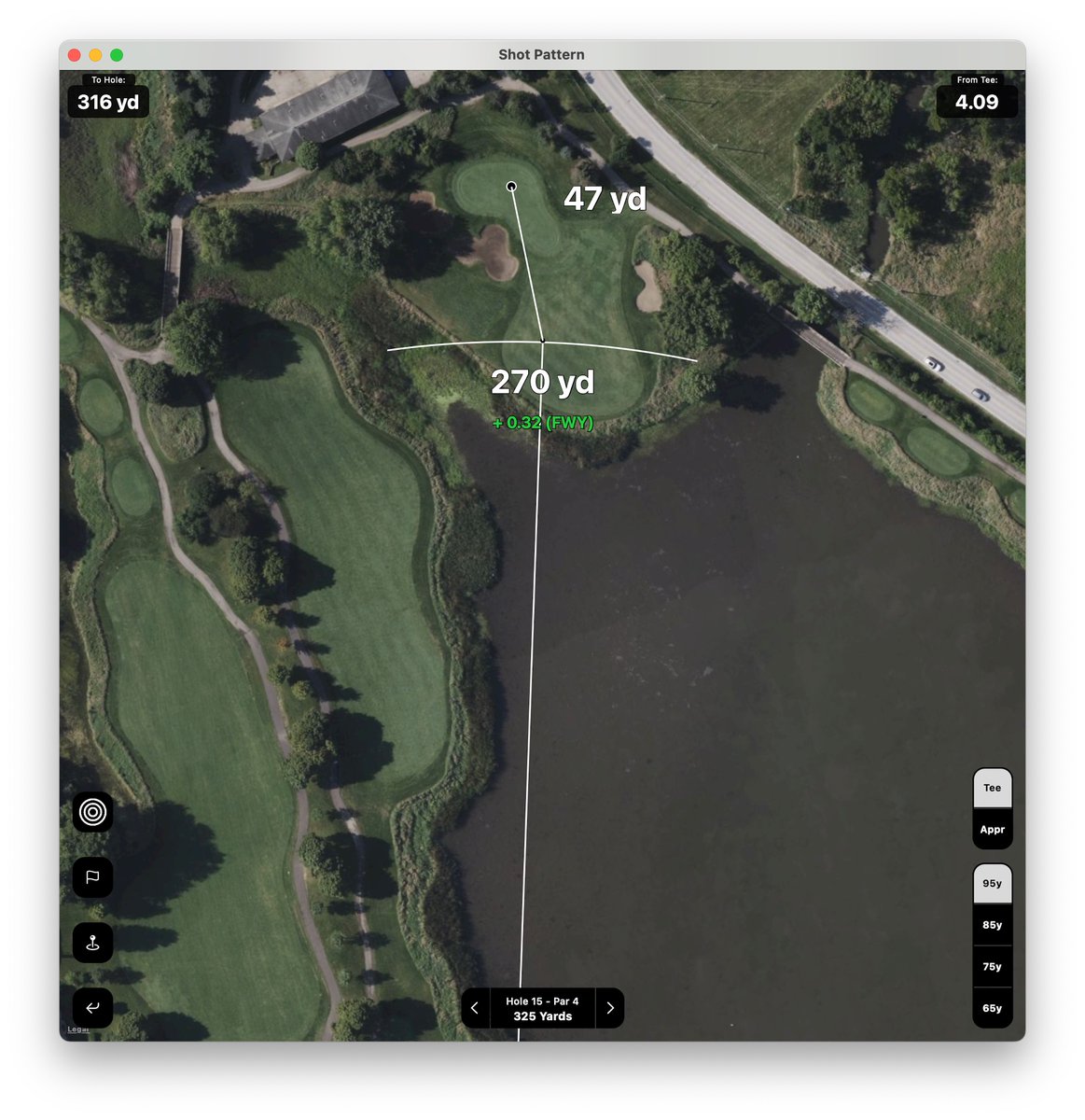 Oh my! Tantalizing tee shot for the big hitters out there! 18-hole stroke play tournament. Pays one place. (But is part of a 9-round, season-long Fed Ex Cup style competition. Shoutout @GolfTourChicago) 95-yard wide Shot Pattern at 270 yards pictured. Are you going for it?
