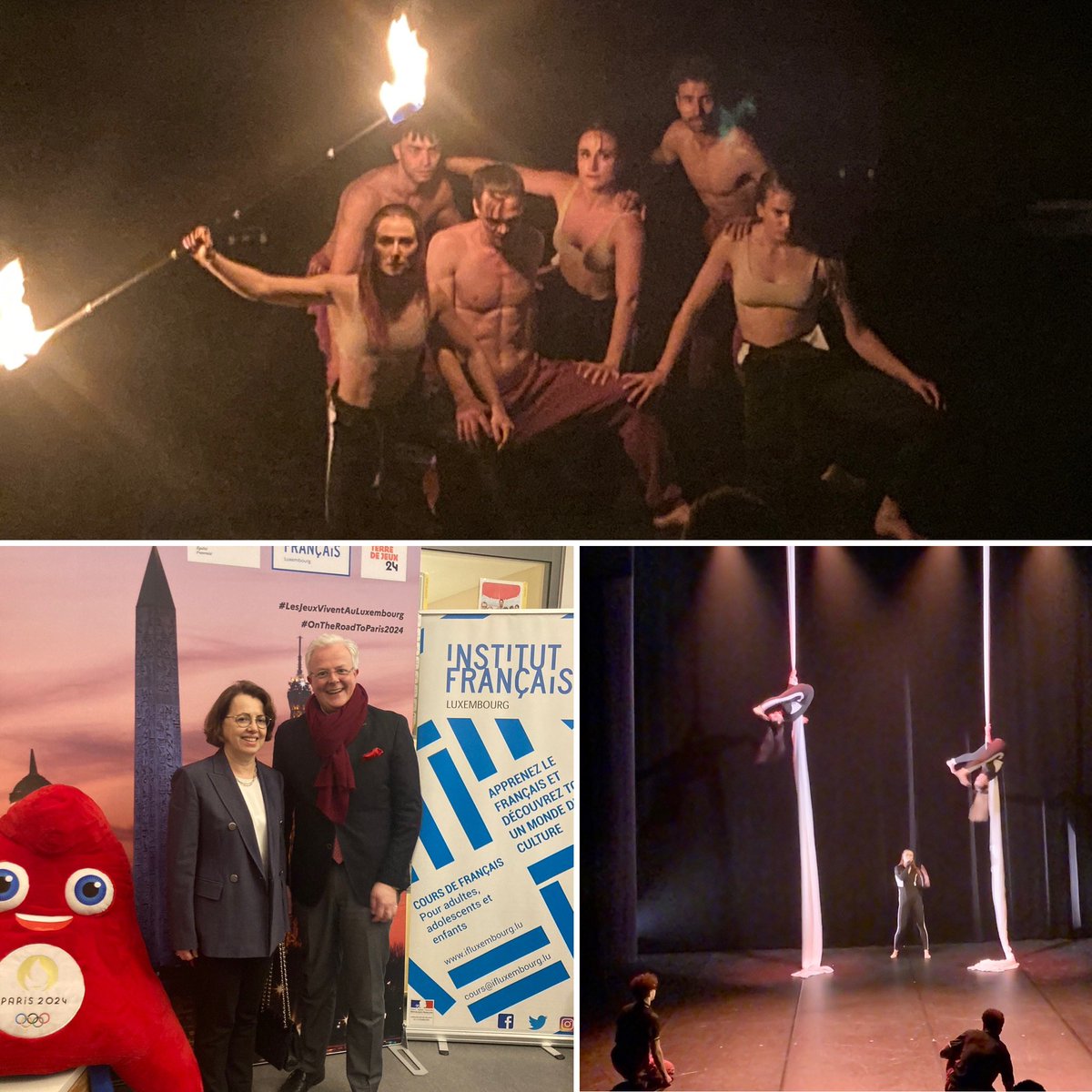 JCKugener's tweet photo. Superbe performance “Air de Jeux - de la #Flamme Olympique au Feu sacré” de la compagnie Pérégrin’ a #Neimenster J-100 avant les Jeux Olympiques #Paris2024 🇫🇷 🇱🇺 Merci à l’Institut Français #Luxembourg et à l’Ass. Victor Hugo pour l’organisation de cette soirée #JeuxOlympiques https://t.co/PEUKvgkDFR
