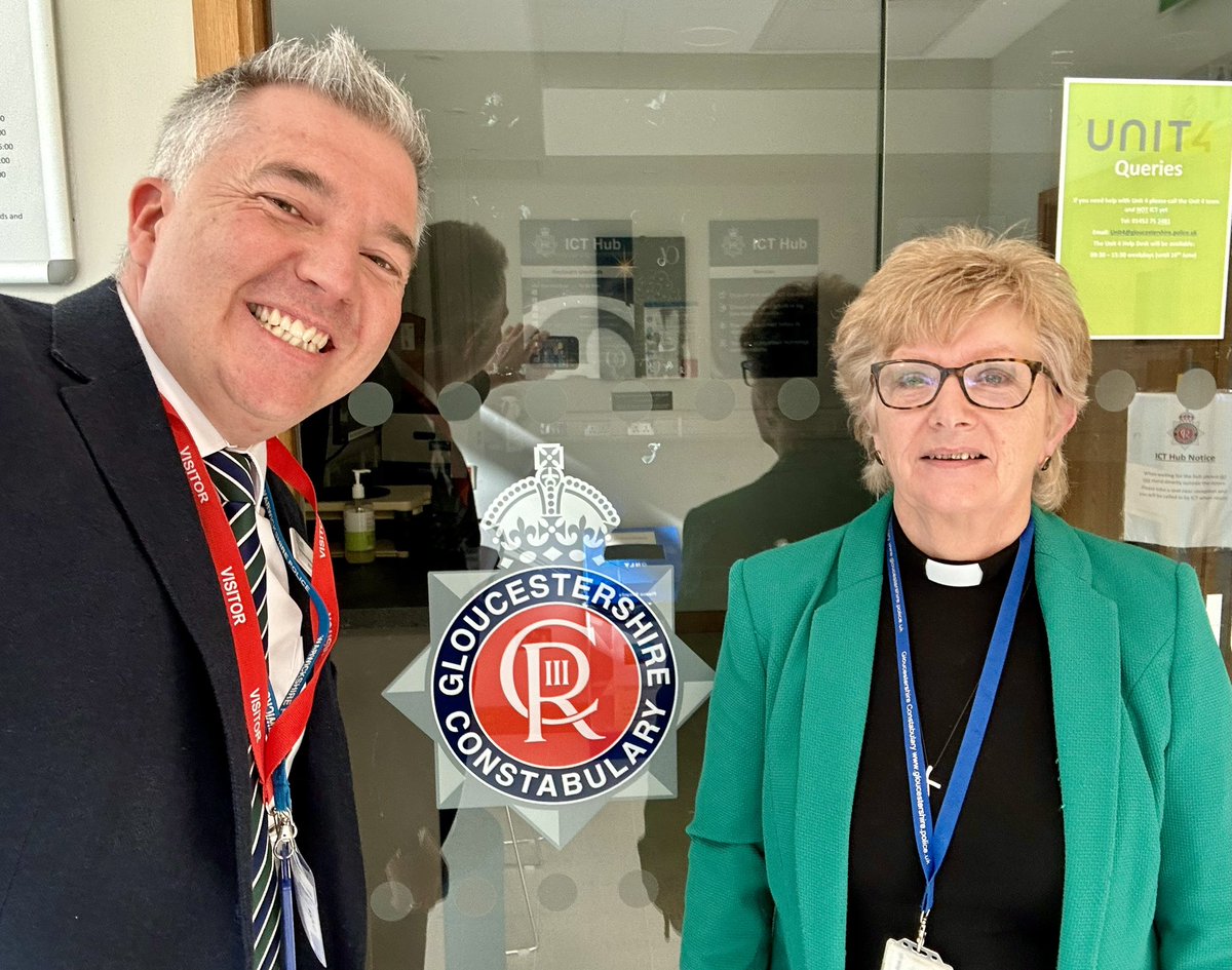 Good to meet Rev Pat Gifford who was recently appointed volunteer lead chaplain for @Glos_Police Pats plans are to grow their team ensuring chaplains are representative of the denominations & faiths followed by force colleagues, & of the communities they serve. @polchaplainsuk