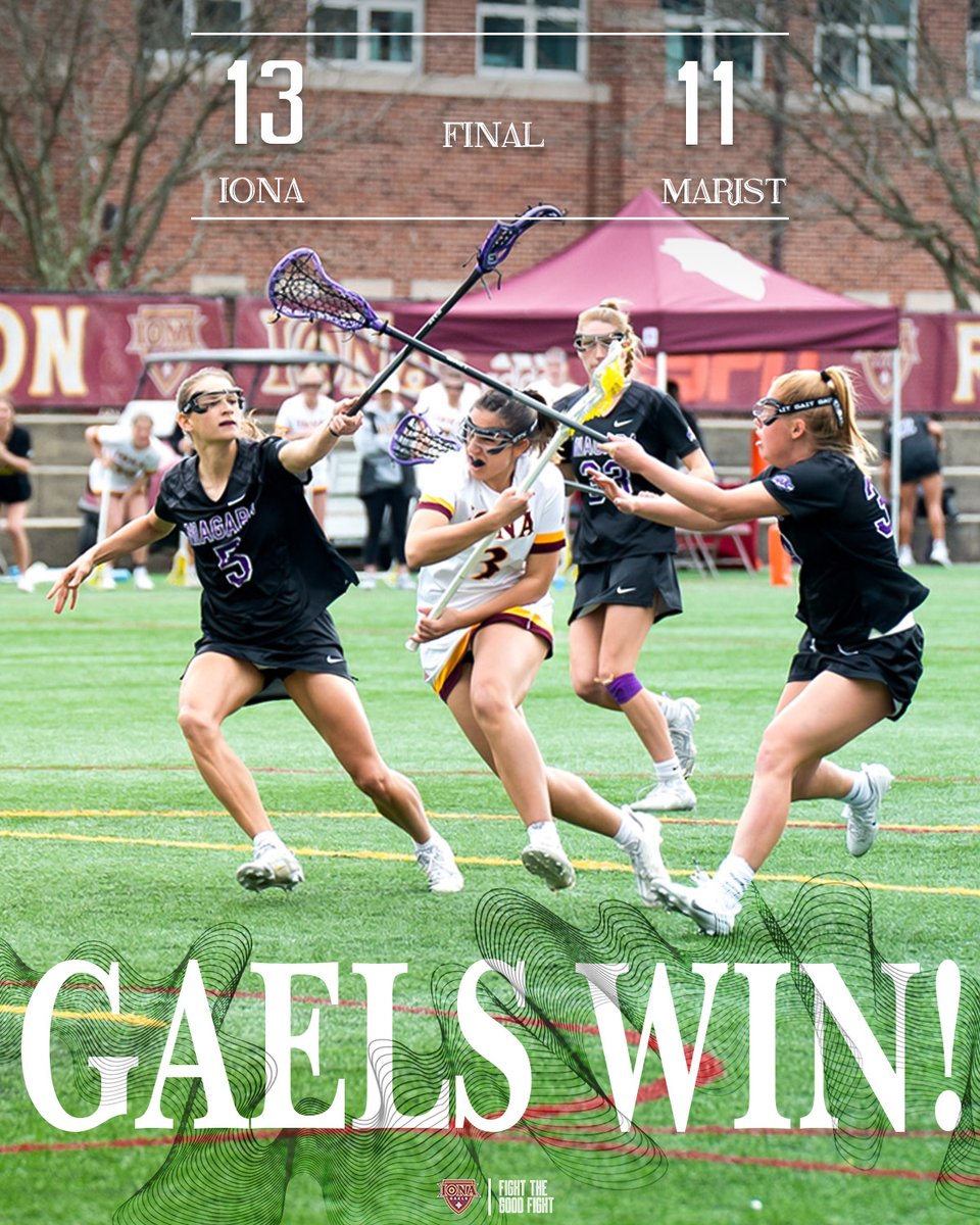 #GAELSWIN!!!

#IWL did not lead until less than four minutes left to play but they sneak out the victory over Marist, 13-11. Varada & Stewart combine for seven goals!

#GaelNation | #MAACLax