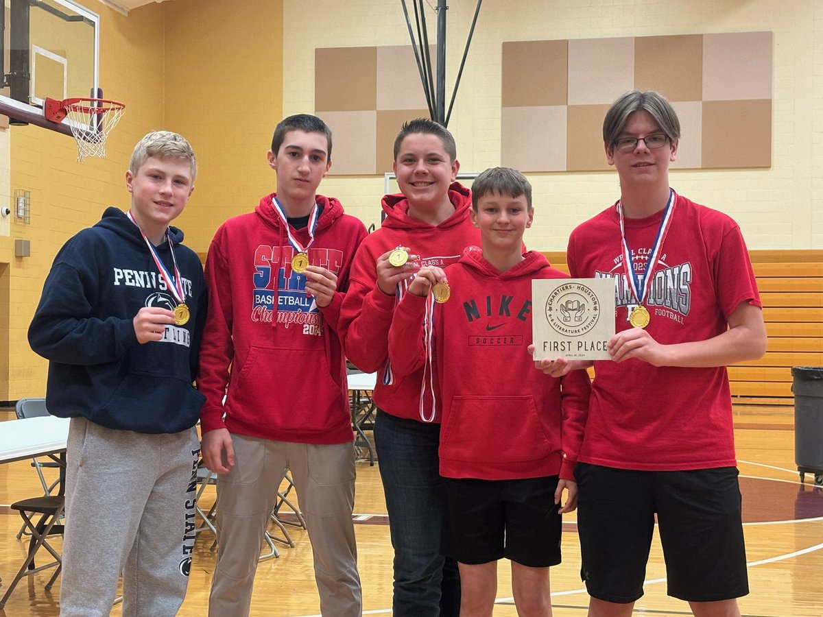 FCSDInnovation's tweet photo. Congratulations to our boys for placing 1st place at the Literature Festival today. Thanks to @CHSDschools for hosting the event. ❤️🩶🤍 @FCSDInfo @ejlauver https://t.co/T91Qt0JJ06