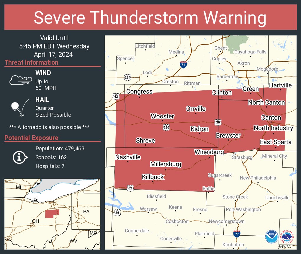 Severe Thunderstorm Warning including Canton OH, Massillon OH and Wooster OH until 5:45 PM EDT