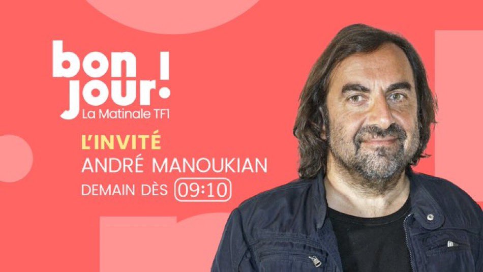 Ce jeudi dans #BonjourLaMatinaleTF1 :

👉 08:10 : @mbompard, député de Marseille et coordinateur de LFI  

👉 09:10 : @andremanou, auteur, compositeur et pianiste

À demain avec @MaudDescamps !