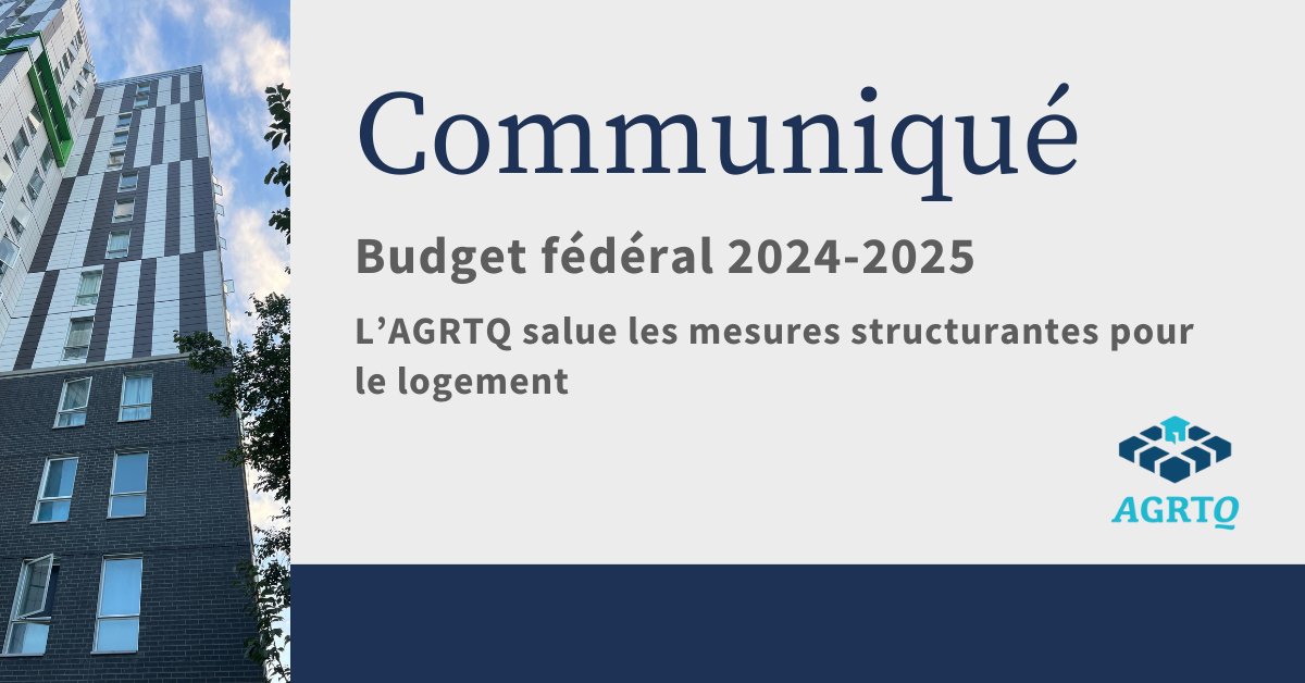 Communiqué | En consacrant une grande part de son budget en logement, le gouvernement du Canada démontre qu’il prend la crise au sérieux. L’AGRTQ se réjouit que ces investissements s’accompagnent d’une vision à long terme. #polcan #logement 
Lire la suite: bit.ly/4aBtcp3
