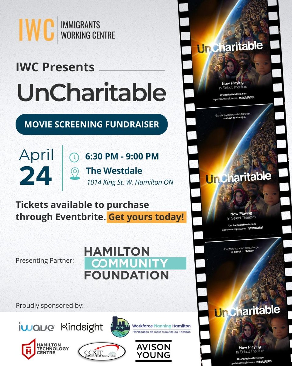 Our exclusive screening of 'UnCharitable' is only ONE WEEK away! Do you have your tickets yet? 🎟️ 🗓️ April 24, 2024 🕕 6:30 pm -9:00 pm 📍 Location: The Westdale @TheWestdale Get our tickets here!: eventbrite.com/e/iwc-presents… #HamOnt #fundraiser #community