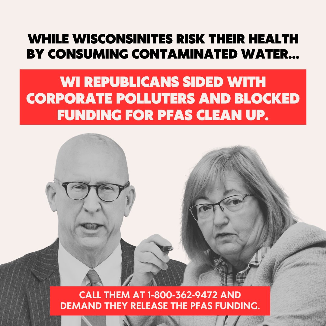 Yesterday, Republicans like @SenStroebel and @SenBallweg refused to show up and take action on clean water at the governor's special session. Their inaction hurts our communities- it is time they stop playing games and release the already approved funding for PFAS cleanup.