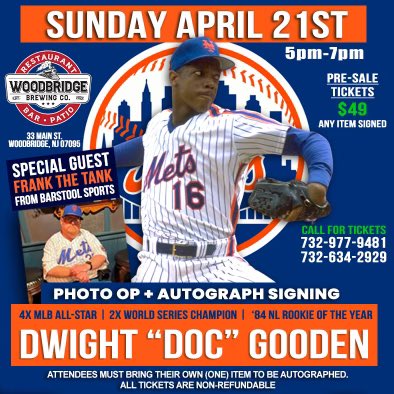 Excited to have @NjTank99 coming to the @CXSTUFF signing with Doc Gooden at Woodbridge Brewing Co. on Sunday! ONLY 50 TICKETS LEFT!!!!