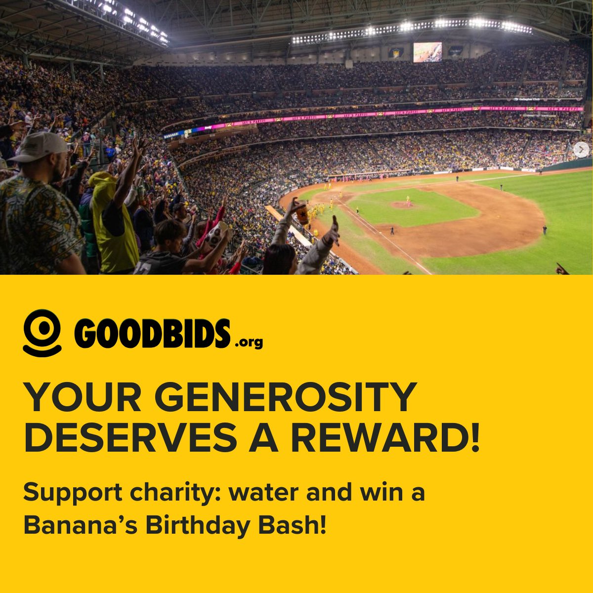 The funnest folks in baseball, @TheSavBananas, have generously donated a Very Important Banana experience to benefit charity: water. Visit Goodbids to bid — win or lose, your bid will benefit those in need of clean water: cwtr.org/savannahbananas